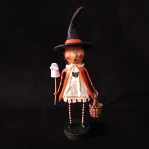 Lori Mitchell Witch Girl Figure w/ Ghost And Basket 8.5” SR Halloween Decor